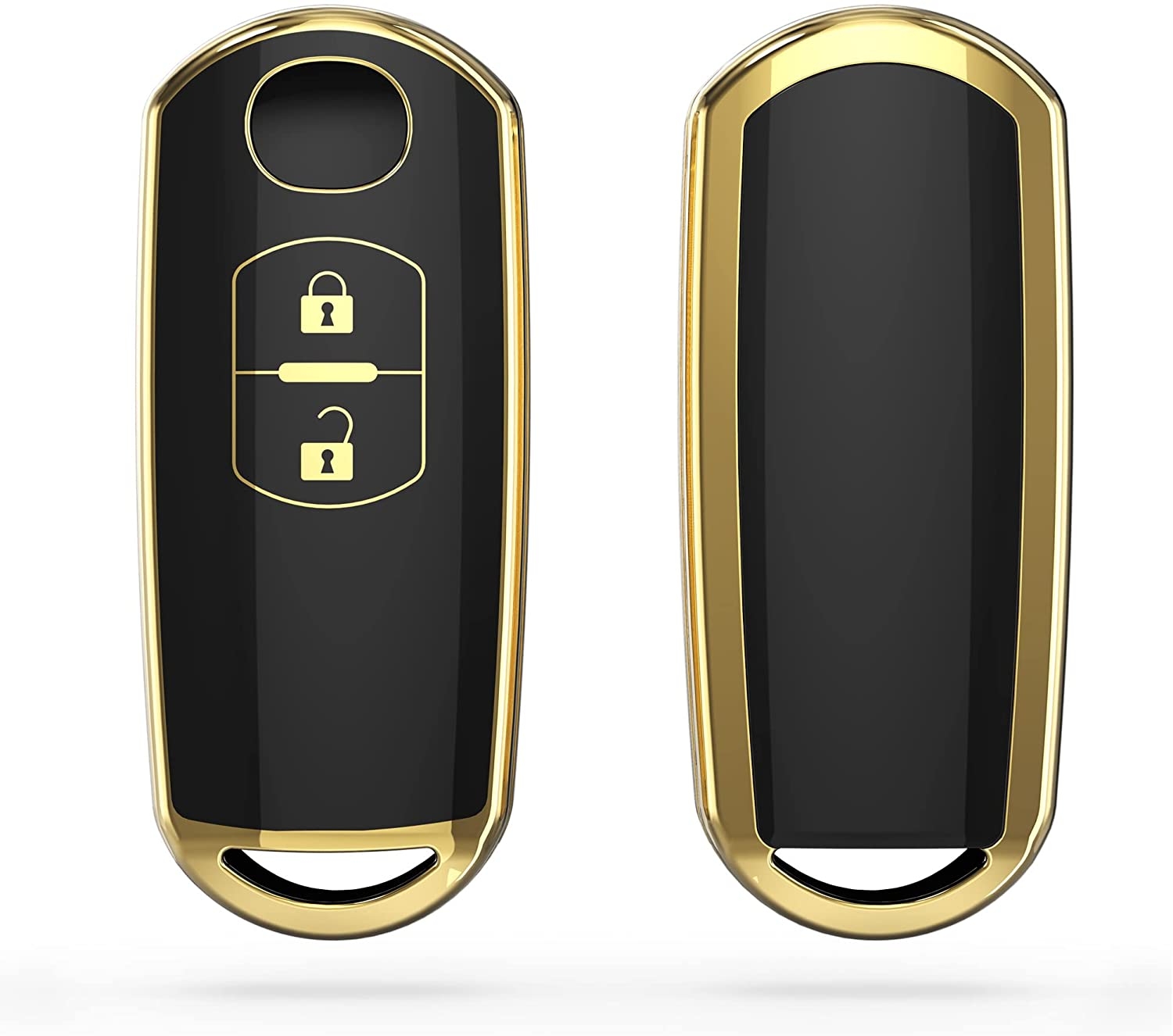 KW Θήκη Κλειδιού Mazda - Σιλικόνη - 2 Κουμπιά - Keyless Go - Black / Gold