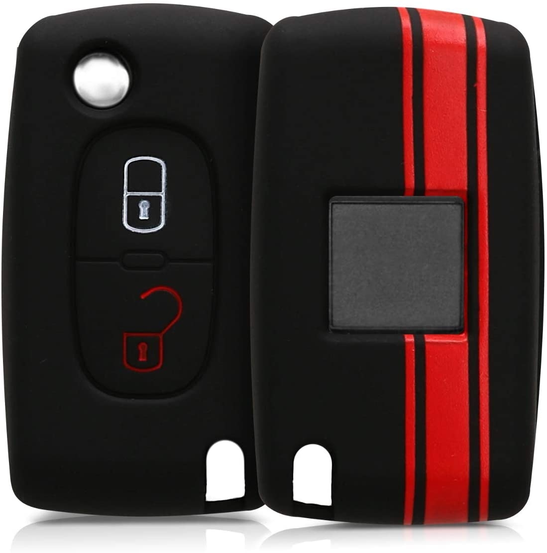 KW Θήκη Κλειδιού Peugeot / Citroen - Σιλικόνη - 2 Κουμπιά - Flip Key - Red / Black