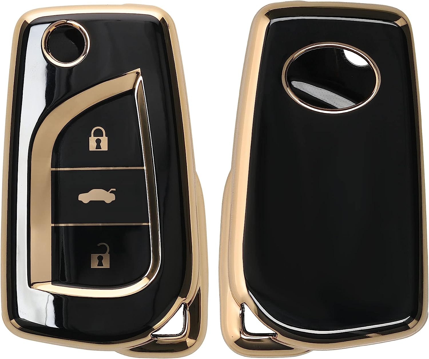 KW Θήκη Κλειδιού Toyota - Σιλικόνη - 3 Κουμπιά - Flip Key - Black / Gold