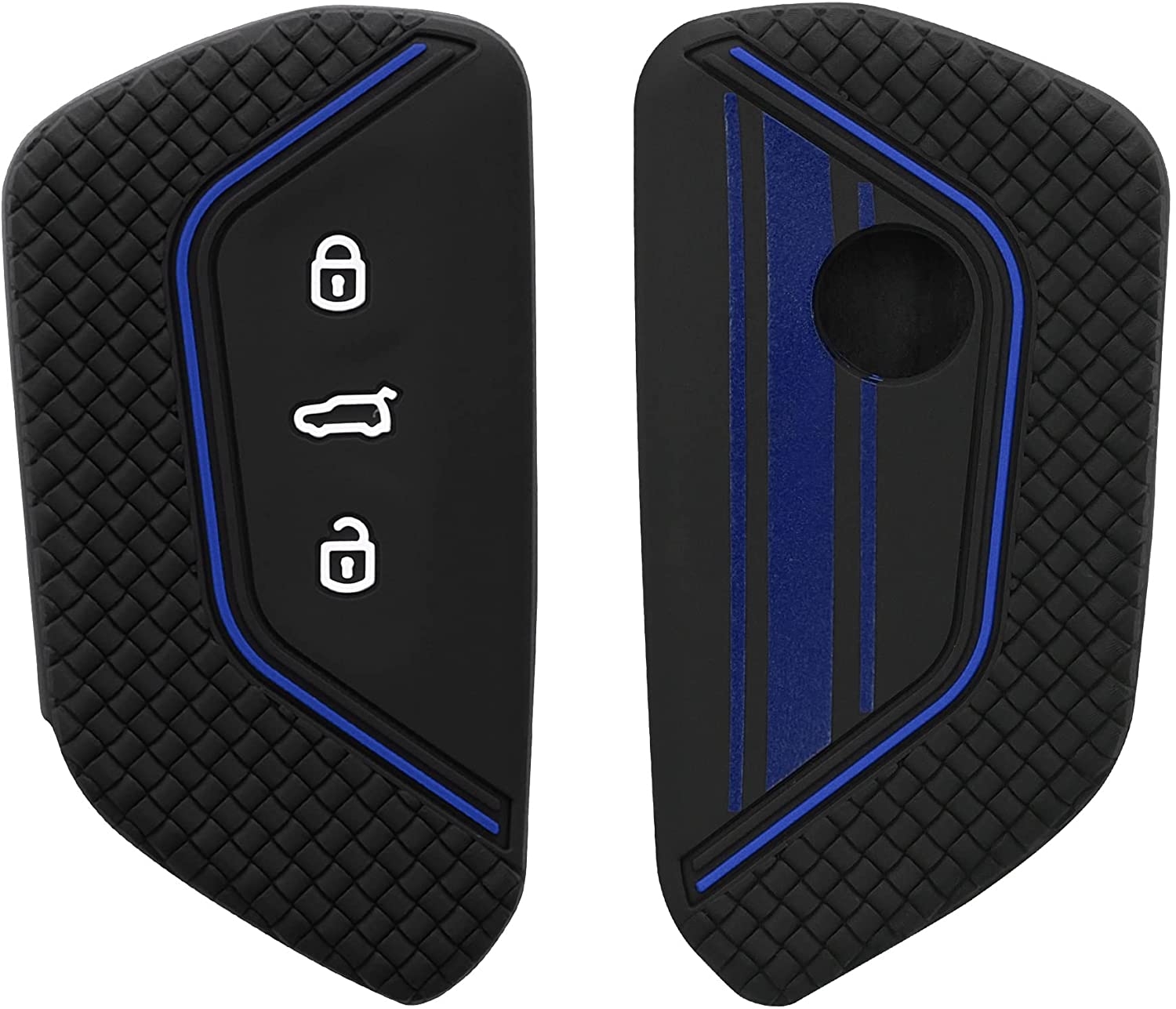 KW Θήκη Κλειδιού VW Golf 8 - Σιλικόνη - 3 Κουμπιά - Rally Stripe / Blue / Black