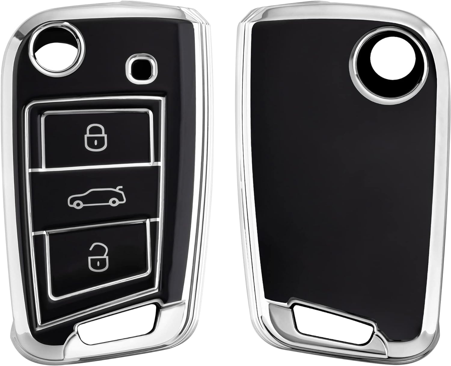 KW Θήκη Κλειδιού VW / Seat / Skoda - Σιλικόνη με Έγχρωμο Πλαίσιο & Κουμπιά - 3 Κουμπιά - Black / Silver