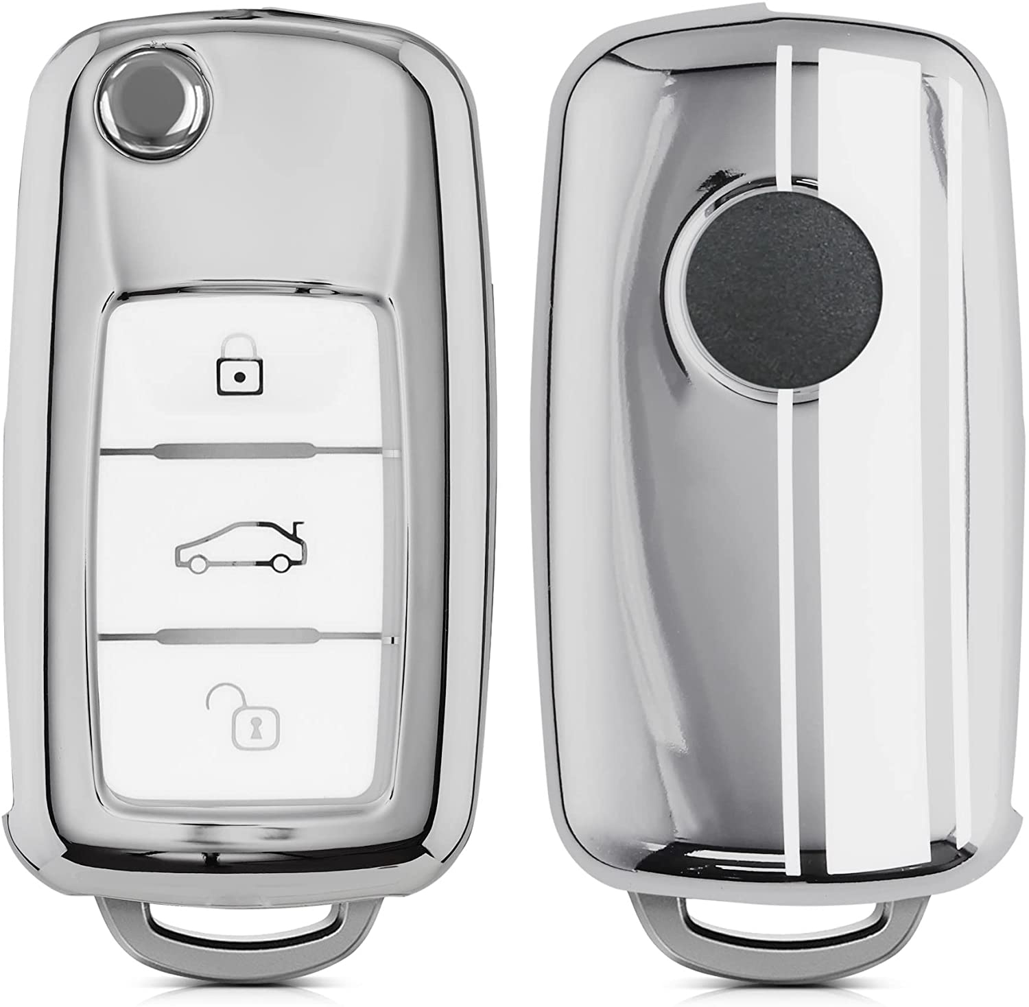 KW Θήκη Κλειδιού VW / Skoda / Seat - Σιλικόνη - 3 Κουμπιά - Rally Stripe / White / Silver