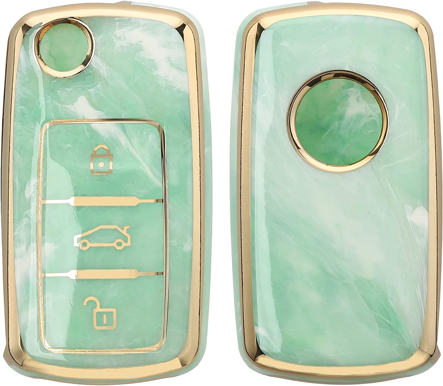 KW Θήκη Κλειδιού VW / Skoda / Seat - Σιλικόνη - 3 Κουμπιά - Marble / Gold / Green Mint / White