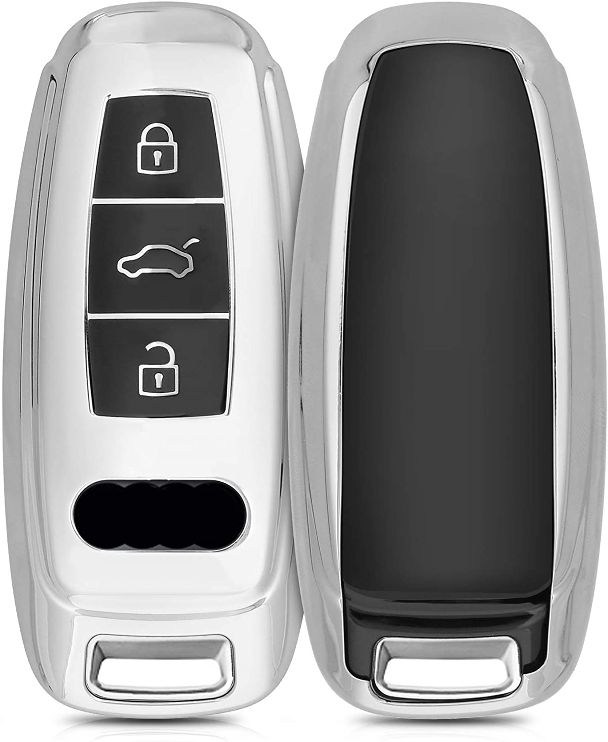 KW Θήκη Κλειδιού Audi - Σιλικόνη - 3 Κουμπιά - Keyless Go - Silver High Gloss