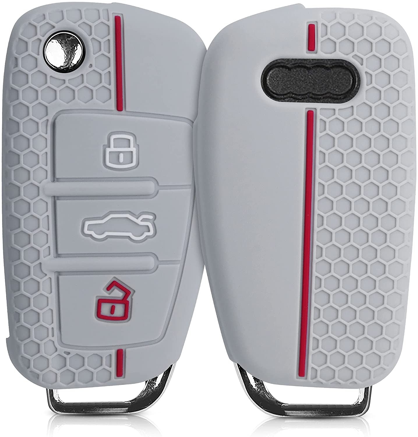 KW Θήκη Κλειδιού Audi - Σιλικόνη - 3 Κουμπιά - Flip Key - Grey / Red