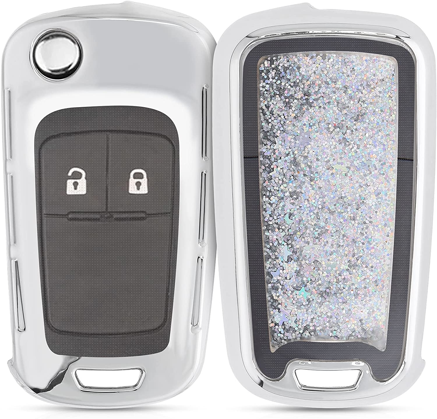 KW Θήκη Κλειδιού Vauxhall Opel - Σιλικόνη - 3 Κουμπιά - Flip Key - Stars Snow Globe / Silver / Metallic Silver 