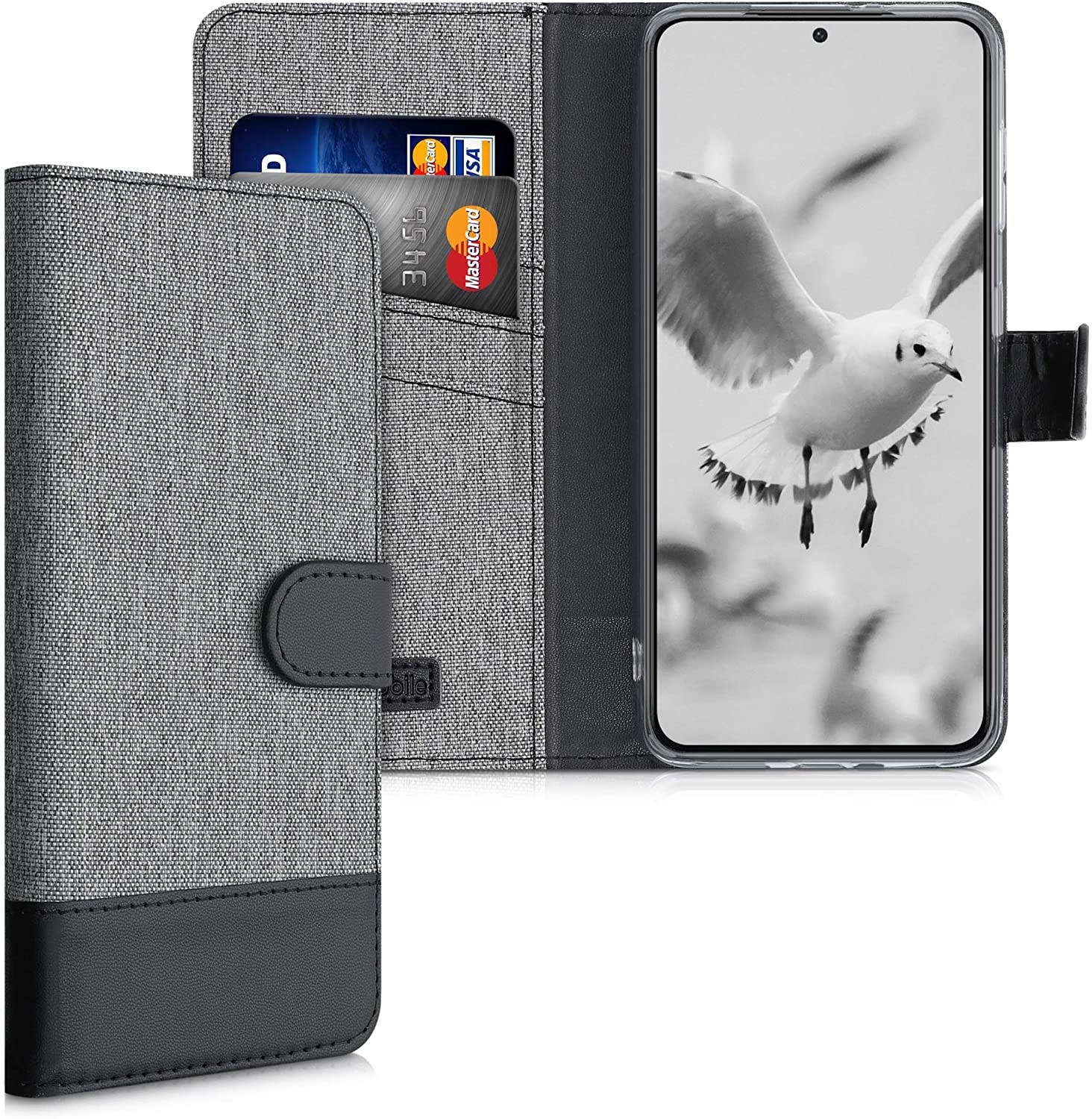KW Θήκη - Πορτοφόλι Samsung Galaxy S21 - Fabric and PU Leather Flip Cover - Grey / Black