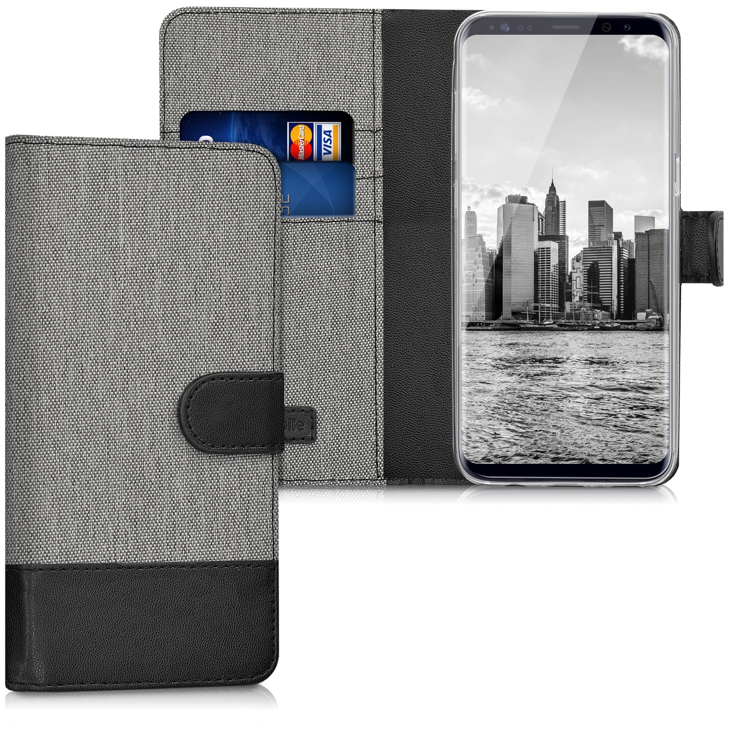KW Θήκη Πορτοφόλι Samsung Galaxy S8 - Grey / Black Canvas