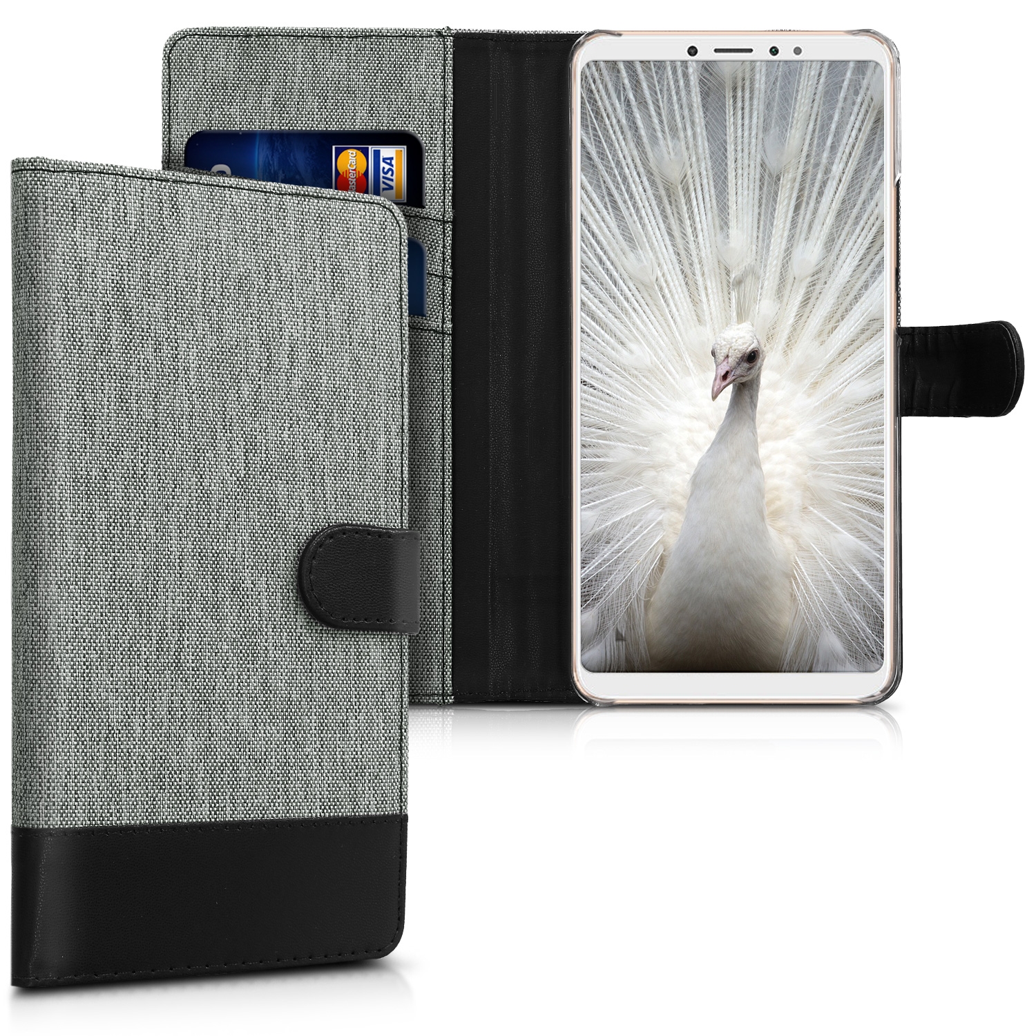 KW Θήκη Πορτοφόλι Xiaomi Mi Max 3 - Grey / Black Canvas