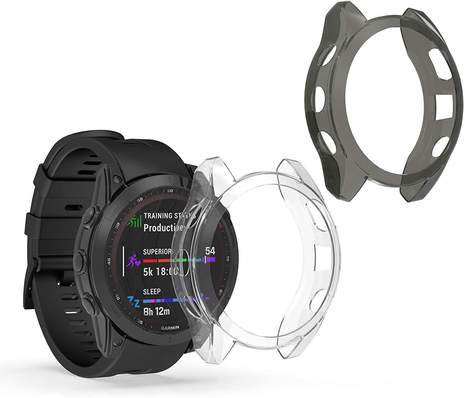 KW Θήκη Σιλικόνης Garmin Fenix 7S - Black / Transparent - 2 Τεμάχια