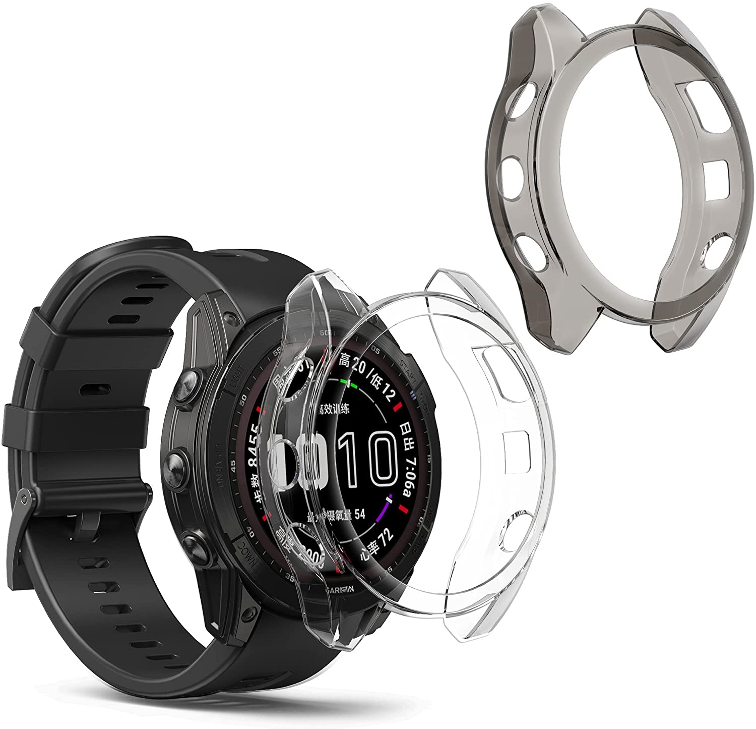 KW Θήκη Σιλικόνης Garmin Fenix 7X - Black / Transparent - 2 Τεμάχια 