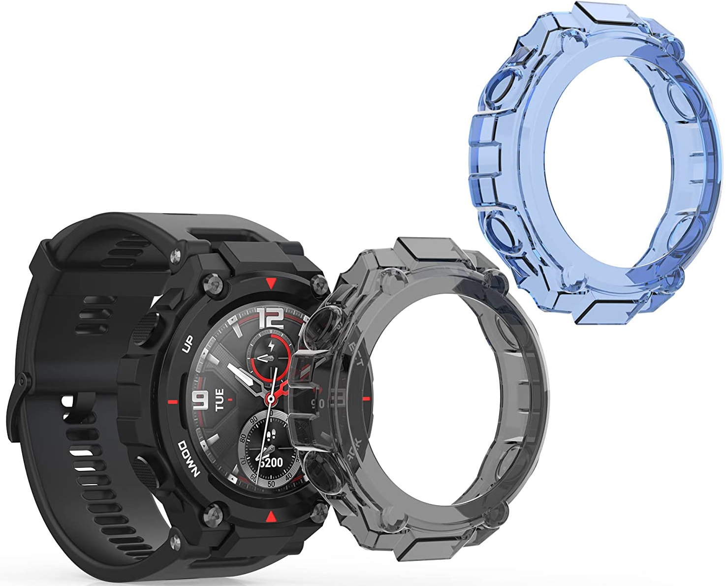 KW Θήκη Σιλικόνης Huami Amazfit T-Rex / T-Rex Pro - Black / Blue - 2 Τεμάχια