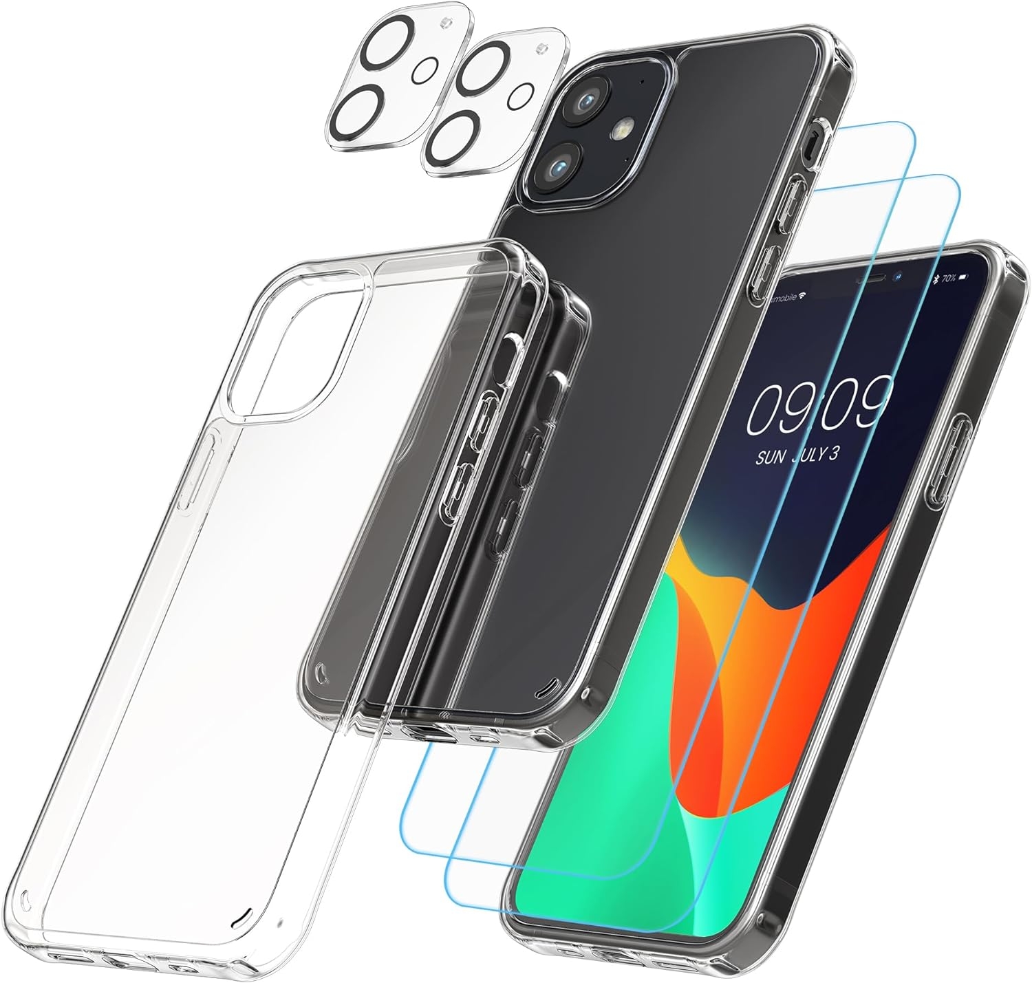 KWmobile 5 σε 1 - Σετ με 1 x Σκληρή Διάφανη Θήκη με TPU Bumper / 2 x Tempered Glass Οθόνης / 2 x Tempered Glass για Φακό Κάμερας - Apple iPhone 12 - Transparent