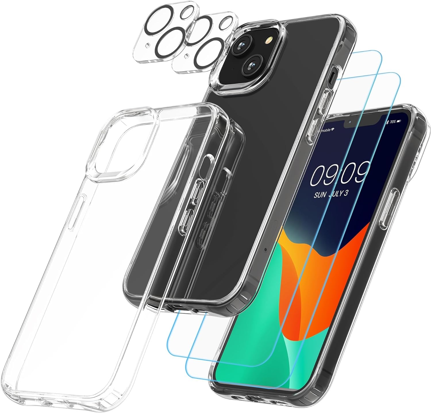KWmobile 5 σε 1 - Σετ με 1 x Σκληρή Διάφανη Θήκη με TPU Bumper / 2 x Tempered Glass Οθόνης / 2 x Tempered Glass για Φακό Κάμερας - Apple iPhone 14 - Transparent 
