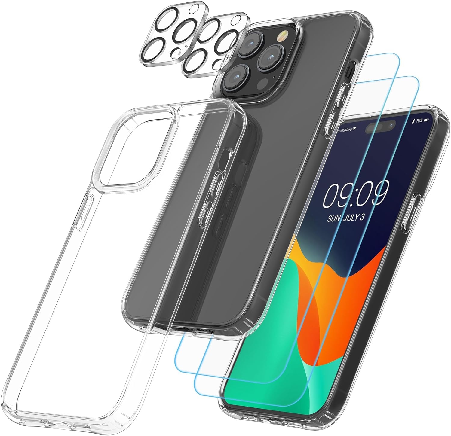 KWmobile 5 σε 1 - Σετ με 1 x Σκληρή Διάφανη Θήκη με TPU Bumper / 2 x Tempered Glass Οθόνης / 2 x Tempered Glass Κάμερας - Apple iPhone 15 Pro Max - Transparent