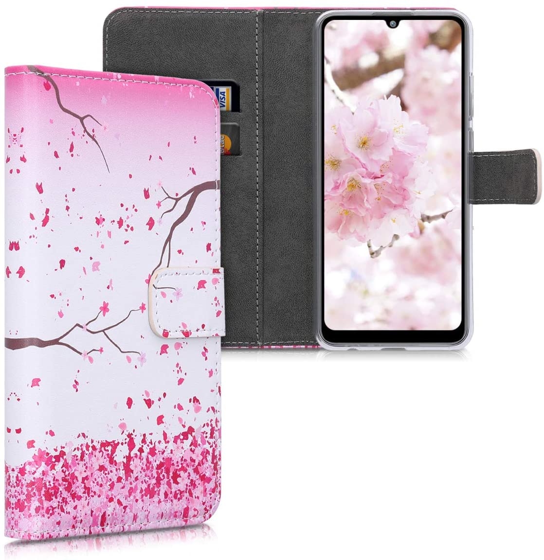 KWmobile Θήκη Πορτοφόλι Huawei Y6p - Cherry Blossoms / Light Pink / Dark Brown / White