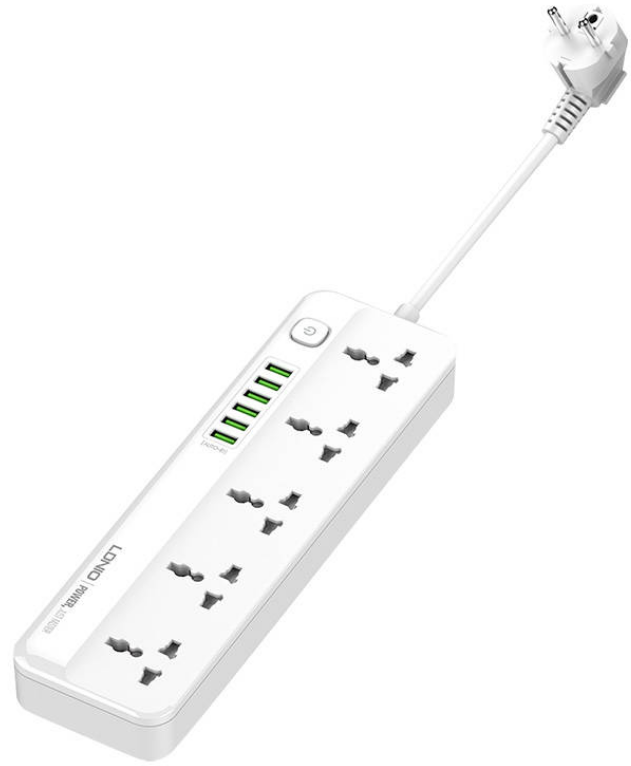 Ldnio Πολύπριζο με 5 Υποδοχές AC 2500W με Διακόπτη & Καλώδιο 200cm - 6 x USB-A - 17W - White