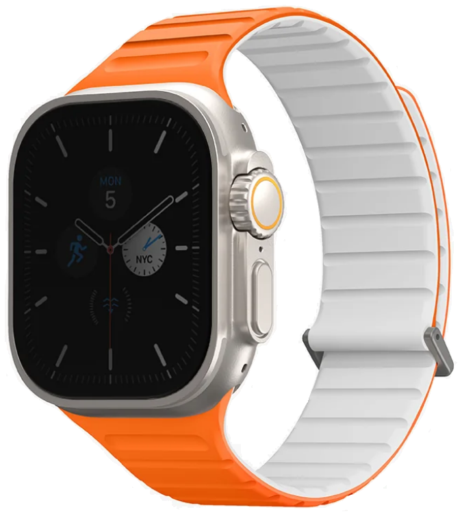 Λουράκι Apple Watch Ultra/SE/11/10/9/8/7/6/5/4 (49/46/45/44mm) - Uniq Revix Evo Αναστρέψιμο Μαγνητικό από Premium Σιλικόνη - Amber Orange / White