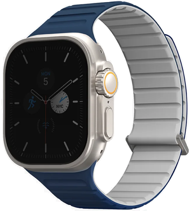Λουράκι Apple Watch Ultra/SE/11/10/9/8/7/6/5/4 (49/46/45/44mm) - Uniq Revix Evo Αναστρέψιμο Μαγνητικό από Premium Σιλικόνη - Royal Blue / Chalk