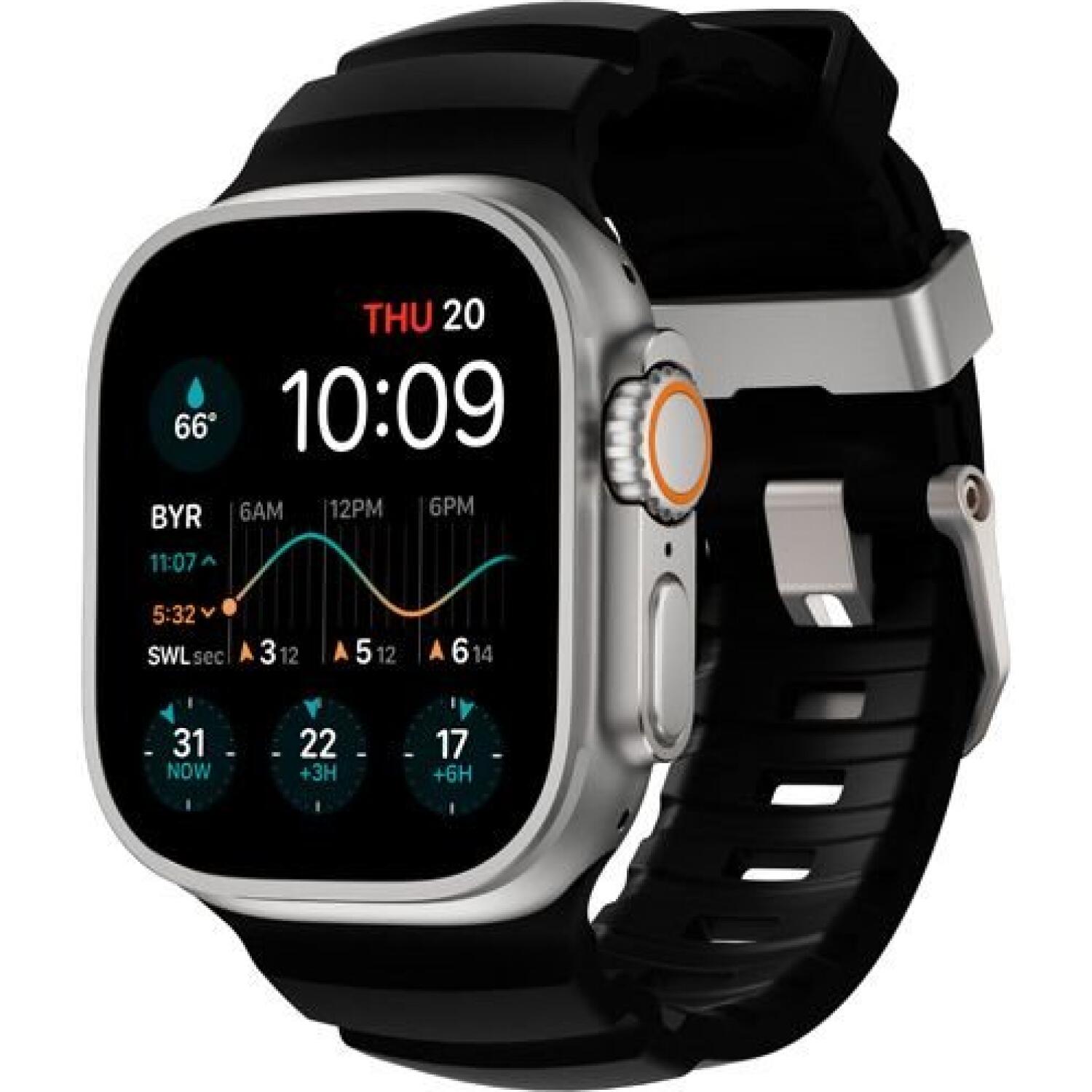 Λουράκι Apple Watch Ultra/SE/11/10/9/8/7/6/5/4 (49/46/45/44mm) Nomad Rocky Point Band Special Edition Αδιάβροχο FKM & Τιτάνιο Carbon Black / Natural Titanium