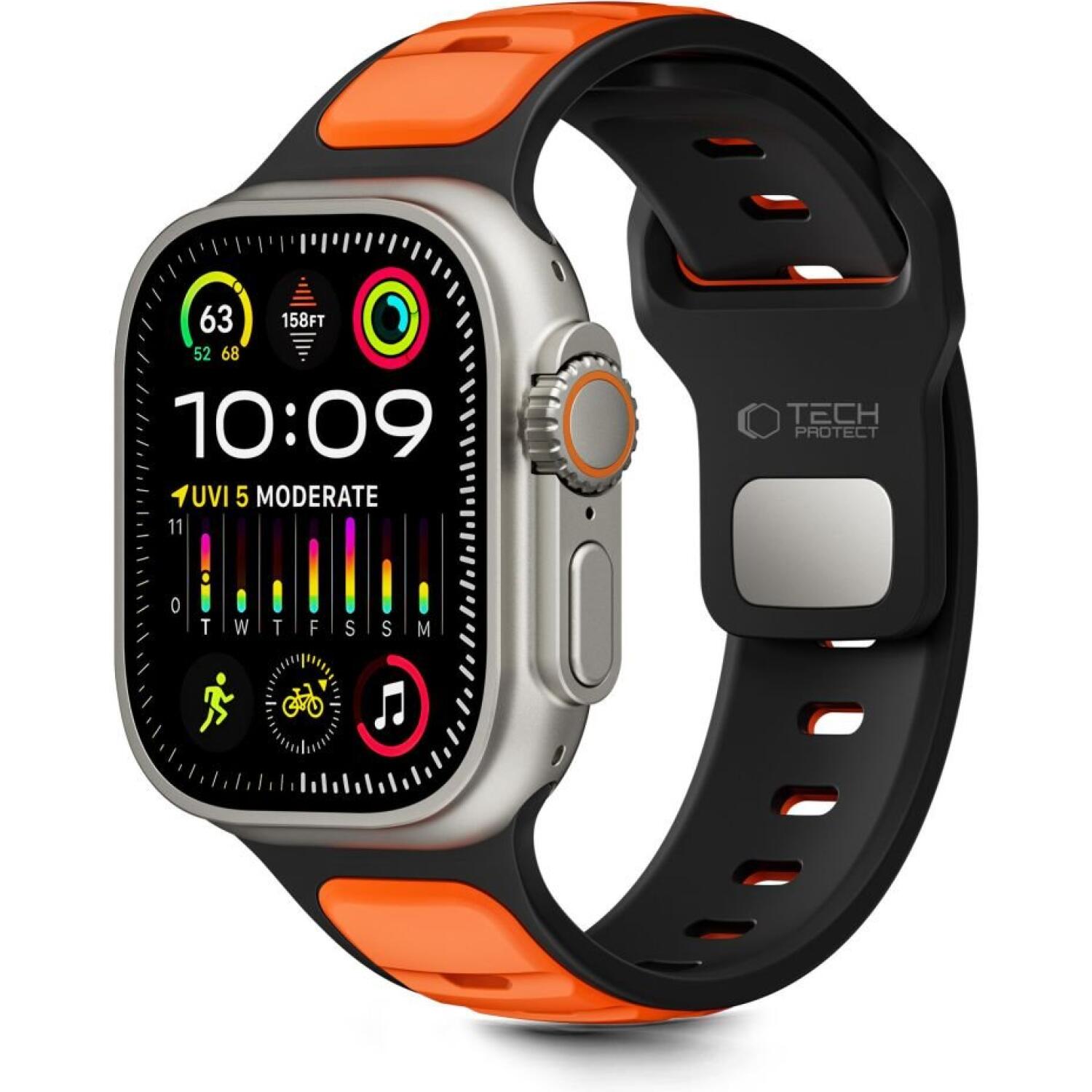 Λουράκι Apple Watch Ultra/SE/11/10/9/8/7/6/5/4 (49/46/45/44mm) Tech-Protect Iconband Line Σιλικόνης Black / Orange