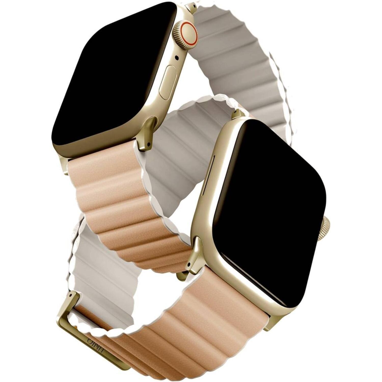 Λουράκι Apple Watch Ultra/SE/11/10/9/8/7/6/5/4 (49/46/45/44mm) Uniq Revix Premium Edition Αναστρέψιμο Μαγνητικό από Premium Σιλικόνη & Δέρμα Blush Pink / White