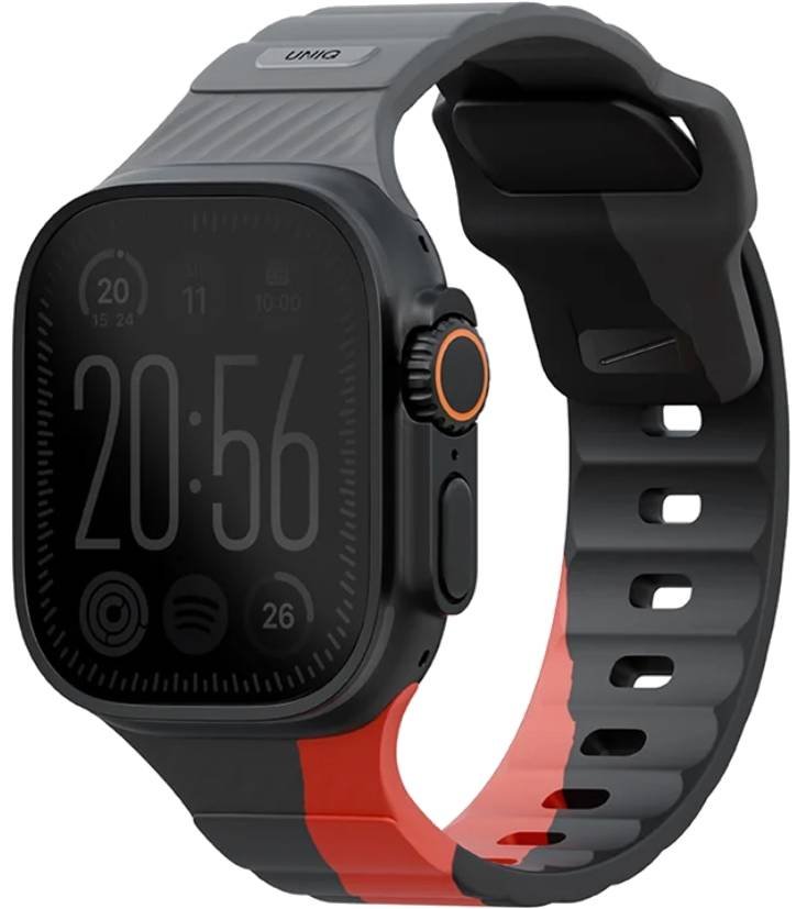 Λουράκι Apple Watch Ultra/SE/11/10/9/8/7/6/5/4 (49/46/45/44mm) Uniq Stride Designer Edition Ανθεκτικό Αδιάβροχο από Premium Καουτσούκ FKM Charcoal / Rosso Red
