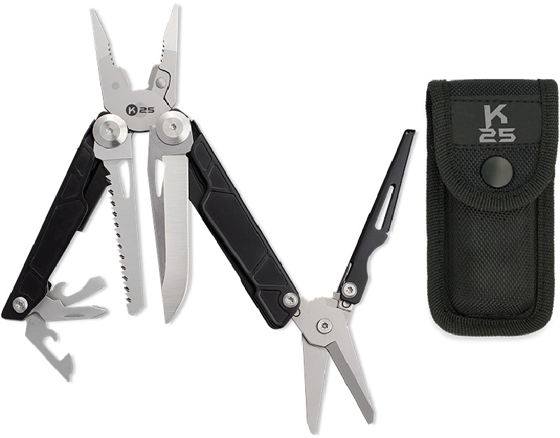 K25 Multi-Function Tactical Pliers 11149 - Πολυεργαλείο από Ανοξείδωτο Ατσάλι / Πένσα με Ψαλίδι - 7 Εργαλεία & Θήκη - Black