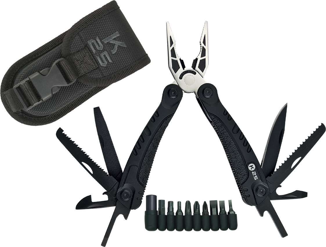 K25 Multi-Tools - Πολυεργαλείο από Ανοξείδωτο Ατσάλι / Πένσα με 20 Εργαλεία & Θήκη - Black
