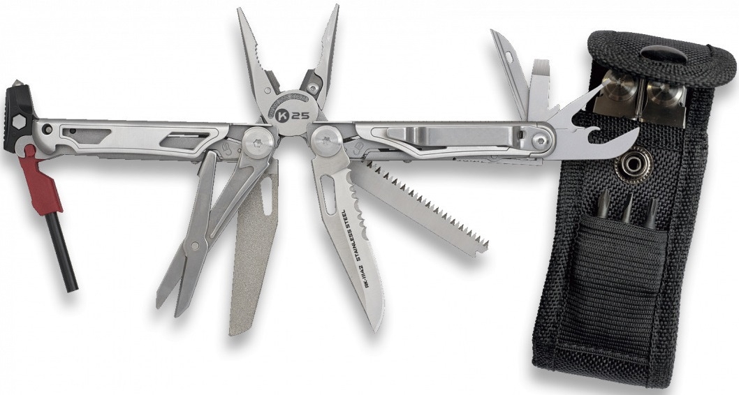 K25 Tactical Pliers - Πολυεργαλείο από Ανοξείδωτο Ατσάλι με Λάμα 7Cr17Mov / Πένσα με 17 Εργαλεία & Θήκη - Black