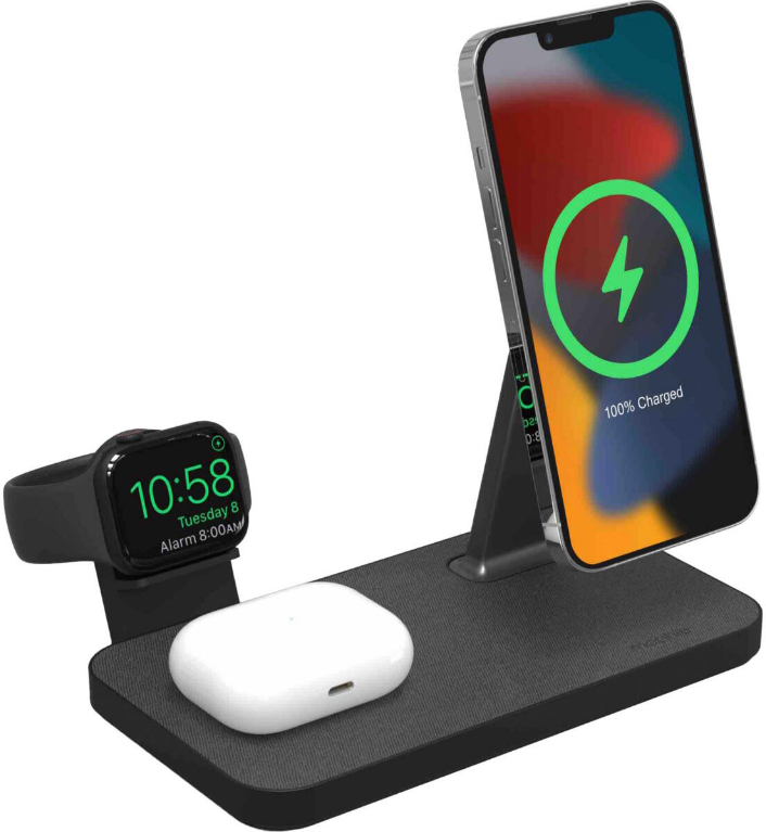Mophie Snap+ 3 in 1 Wireless Charging Stand - Μαγνητική Βάση Ασύρματης Φόρτισης MagSafe για iPhone & Android / Apple Watch & Galaxy Watch / AirPods - 15W - Black