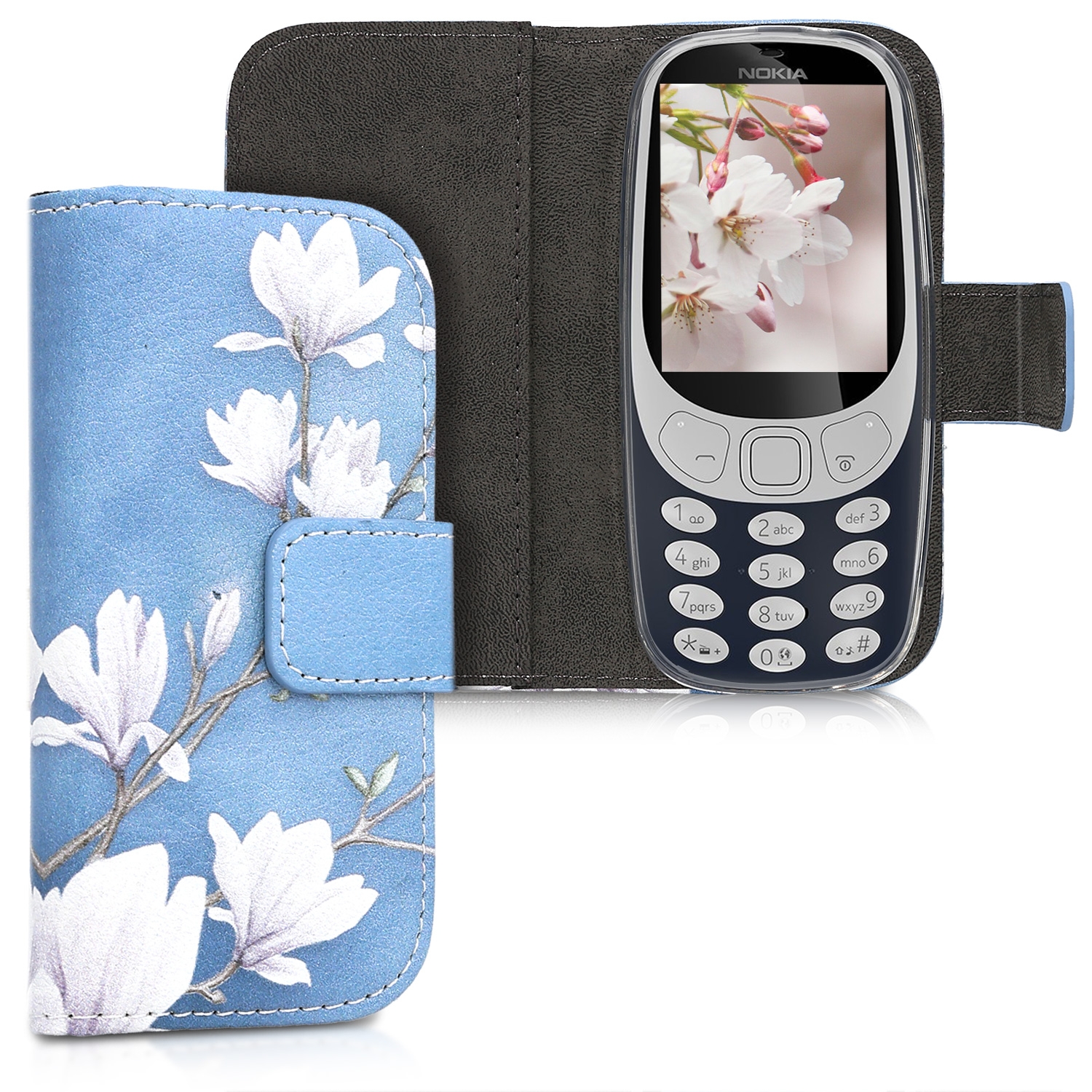 KW Θήκη - Πορτοφόλι Nokia 3310 3G 2017 / 4G 2018 - Blue / White Magnolia (45848.01)
