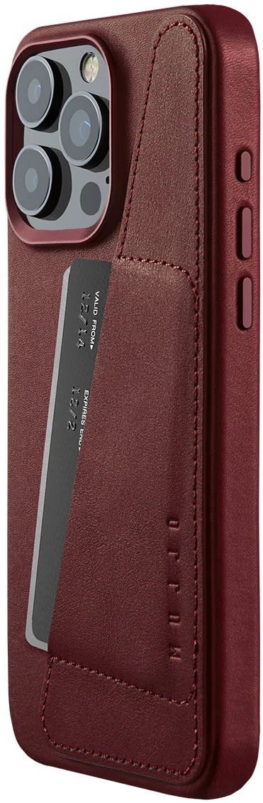 MUJJO Full Leather Wallet Case - Δερμάτινη Θήκη-Πορτοφόλι MagSafe - Apple iPhone 15 Pro Max - Burgundy