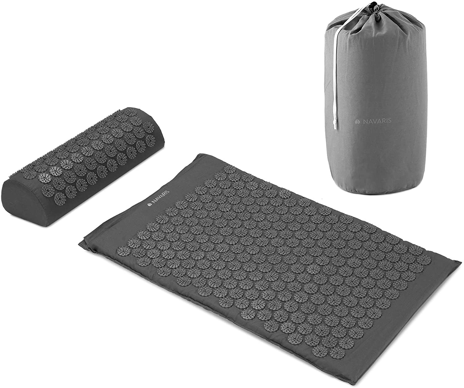 Navaris 2-in-1 Acupressure Mat and Pillow Set - Σετ 2 σε 1 Στρώμα και Μαξιλάρι Βελονισμού / Μασάζ - Grey / Grey