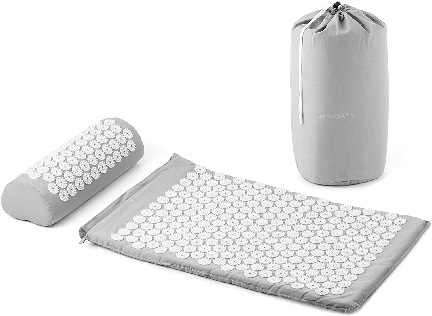 Navaris 2-in-1 Acupressure Mat and Pillow Set - Σετ 2 σε 1 Στρώμα και Μαξιλάρι Βελονισμού / Μασάζ - Grey / White