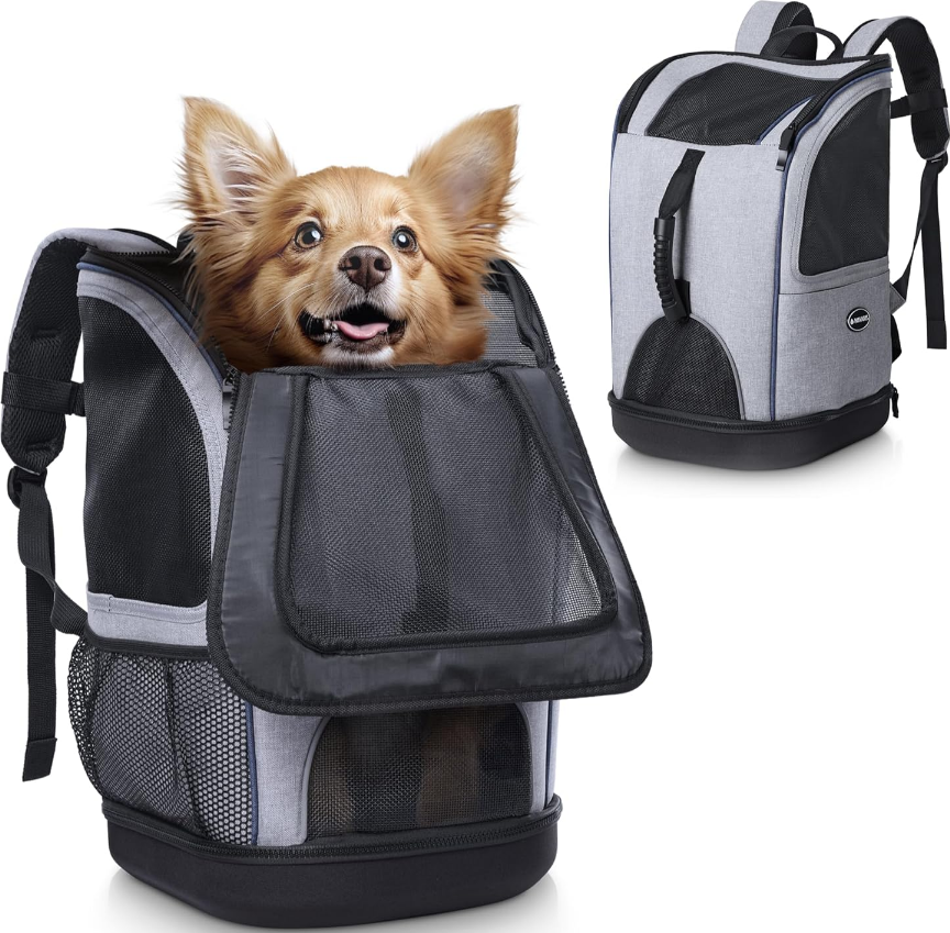 Navaris 2 in 1 Pet Backpack - Σακίδιο Μεταφοράς για Κατοικίδια - 30 x 30 x 46 cm - Grey