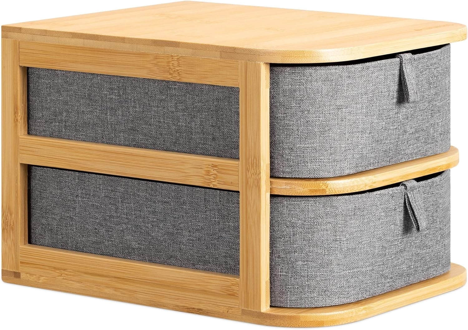 Navaris 2-Tier Bamboo Make-Up Organizer - Διοργανωτής / Κουτί Αποθήκευσης Καλλυντικών με 2 Συρτάρια από Μπαμπού - 23 x 17.5 x 15cm - Beige