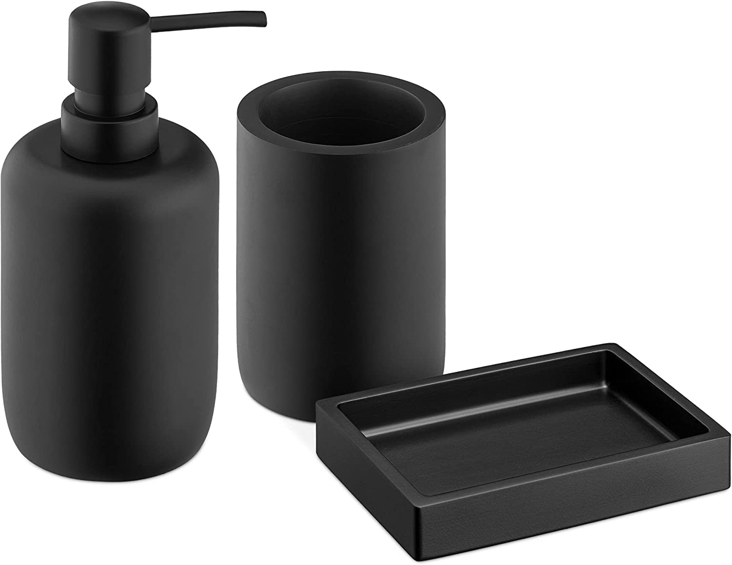Navaris Black Bathroom Set - Σετ με 3 Αξεσουάρ Μπάνιου με Δοχείο Σαπουνιού / Δοχείο για Οδοντόβουρτσες / Βάση Σαπουνιού - Black