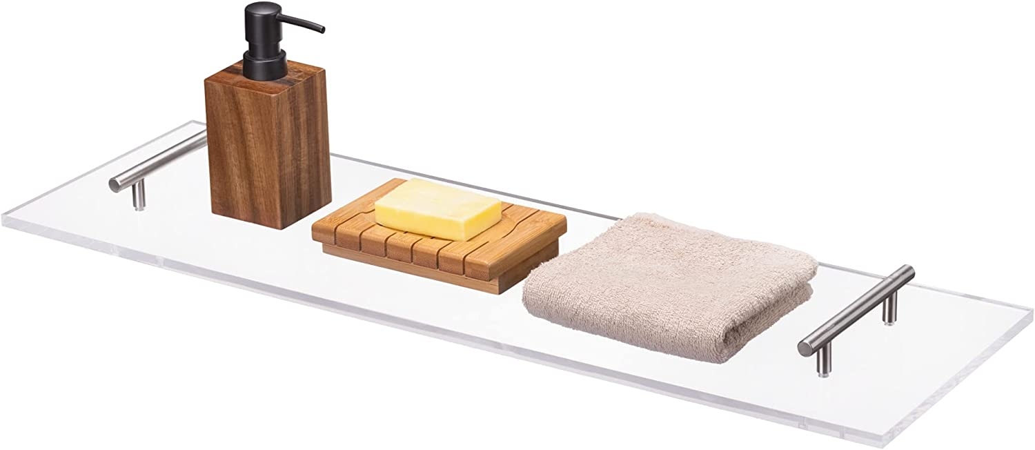 Navaris Acrylic Bathtub Tray - Ακρυλική Βάση / Ράφι για Μπανιέρα με Χερούλια από Ανοξείδωτο Ατσάλι - 73 x 23 x 1cm - Transparent