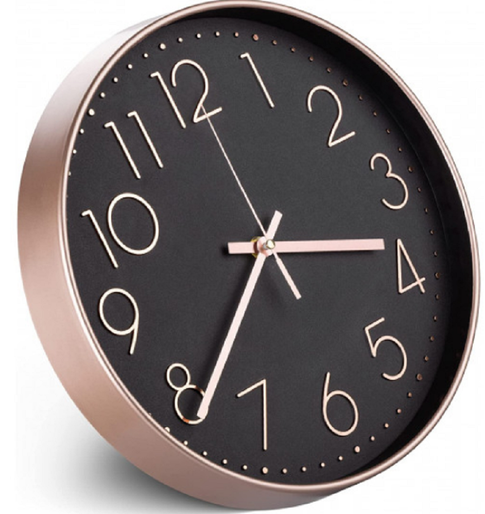 Navaris Analogue Wall Clock Design Round - Ρολόι Τοίχου - Black / Rose Gold