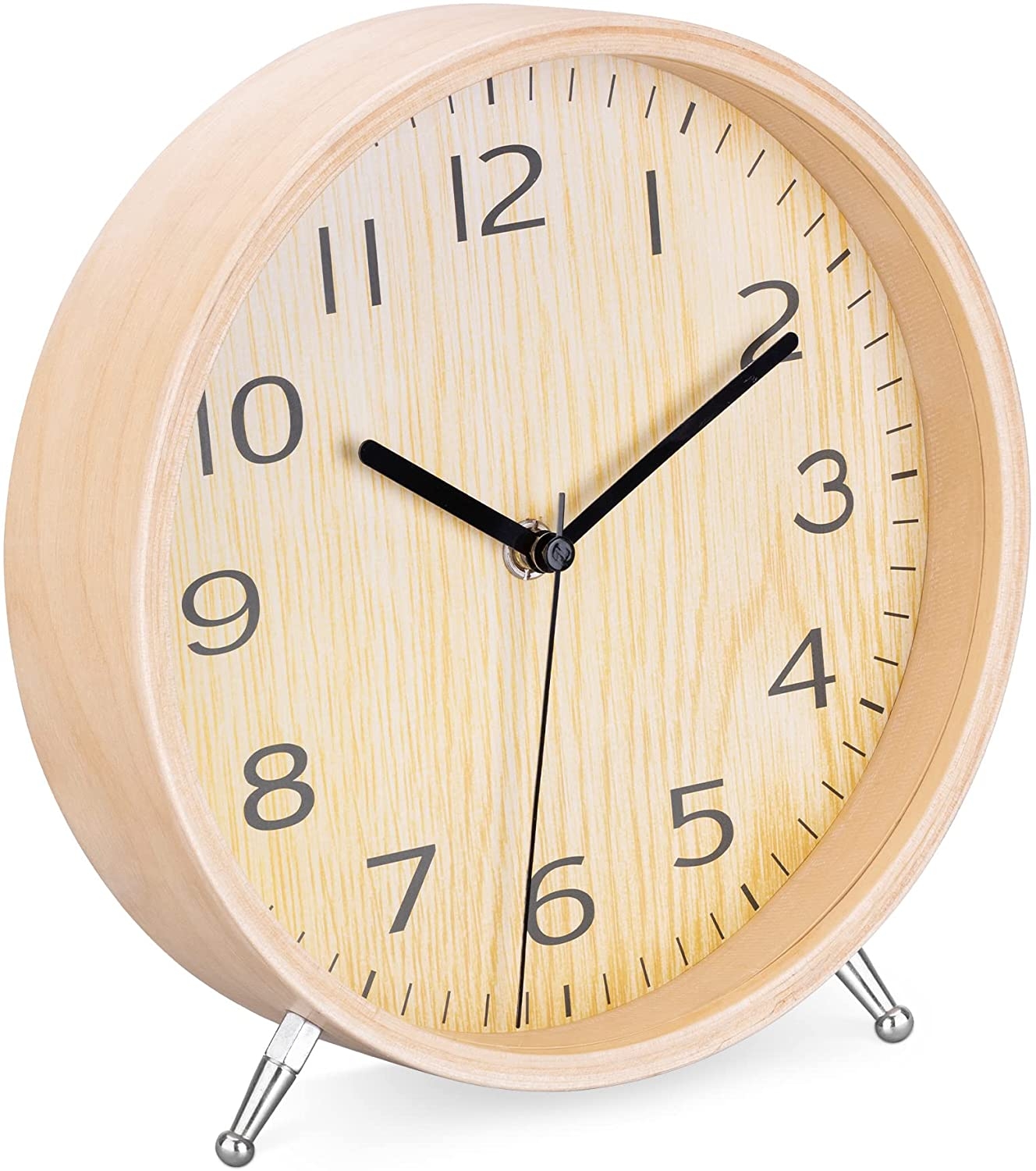 Navaris Analogue Wooden Desk Clock - Στρογγυλό Επιτραπέζιο Ξύλινο Αναλογικό Ρολόι - 22cm - Light Brown