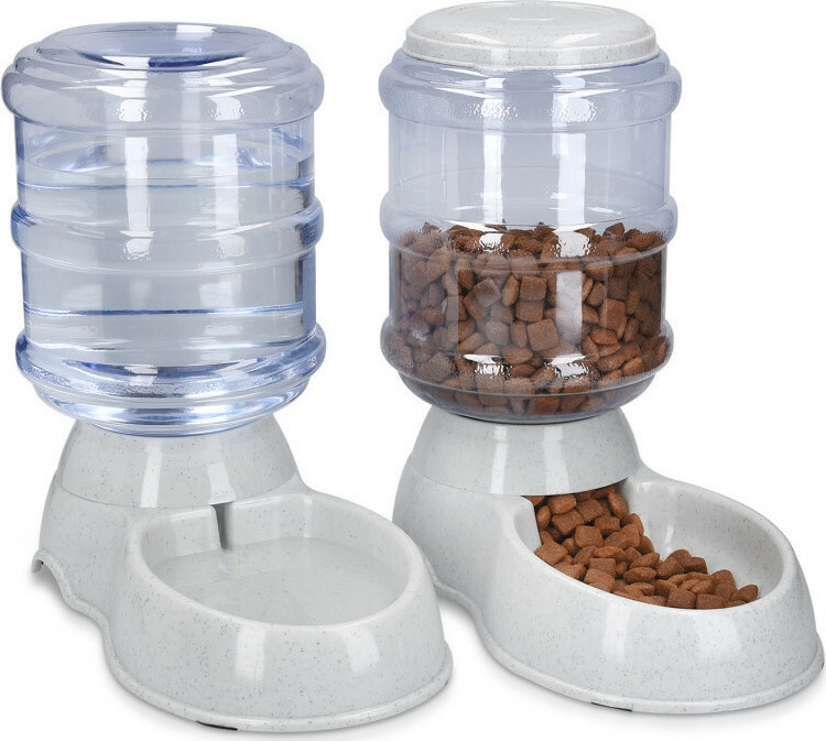 Navaris Pet Feeder Dispenser Set - Σετ με 2 Διανομείς Φαγητού και Νερού για Κατοικίδιο - 3.8L - White