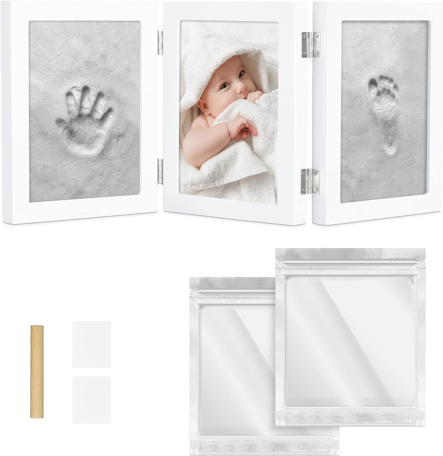 Navaris Baby Picture Frame with Plaster Cast - Κορνίζες από MDF με Σετ 3D Αποτύπωσης Ποδιού & Χεριού από Πύλο για Βρέφη - White