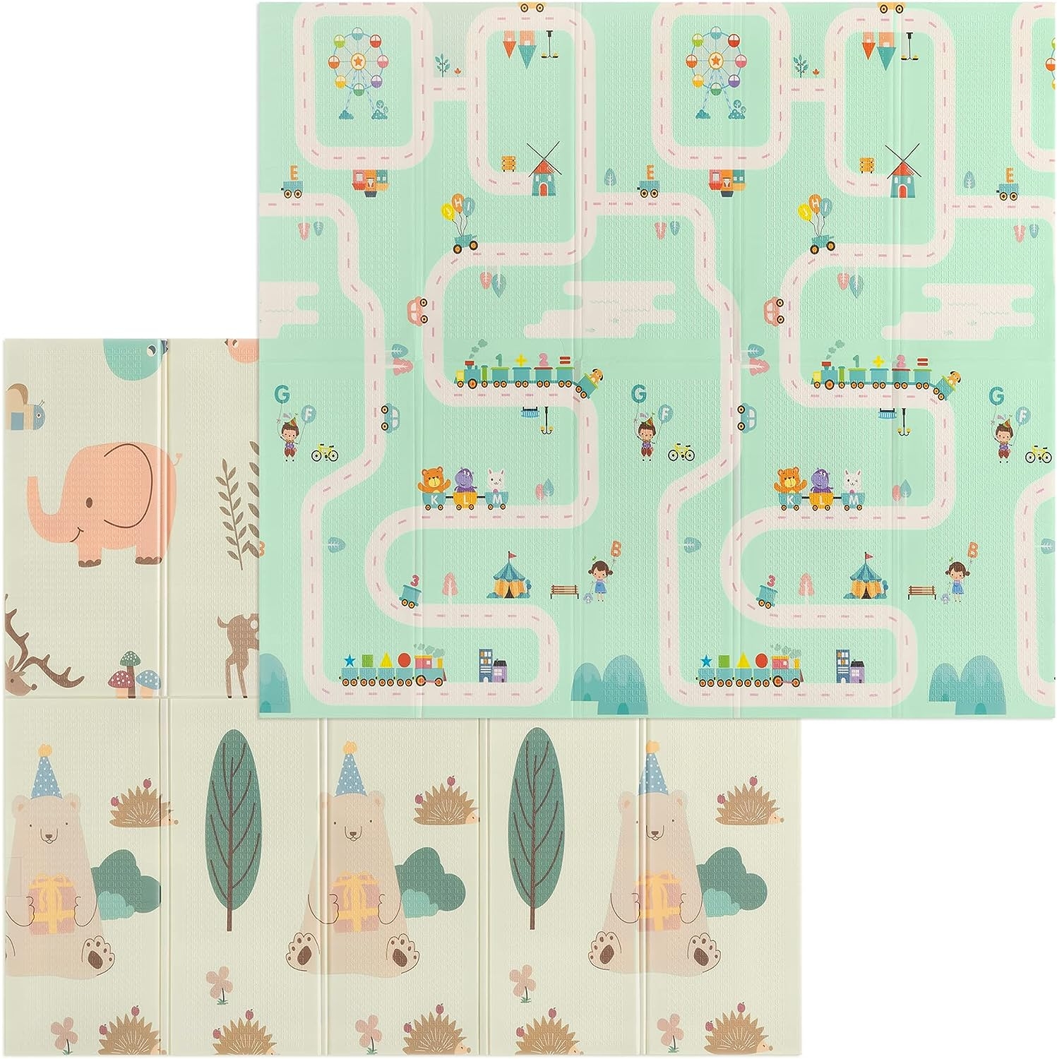 Navaris Baby Play Mat - Αδιάβροχο και Αντιολισθητικό Παιδικό / Βρεφικό Χαλάκι Δύο Όψεων για Δραστηριότητες / Παιχνίδι από Αφρό XPE - 200 x 180 x 1 cm - Green / Beige