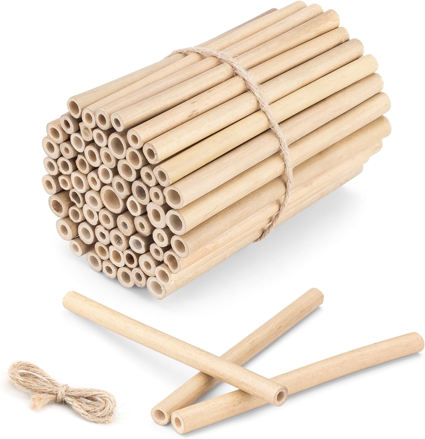 Navaris Bamboo Bee Tubes - Σπίτι / Ξενοδοχείο / Φωλιά για Mason Κτίστες Μέλισσες από Μπαμπού για Προσέλκυση και Γονιμοποίηση - 60 x Σωλήνες & 1 x Σχοινί - Μήκος 15 cm - Brown- 60 x Σωλήνες & 1 x Σχοινί - Μήκος 15 cm - Brown