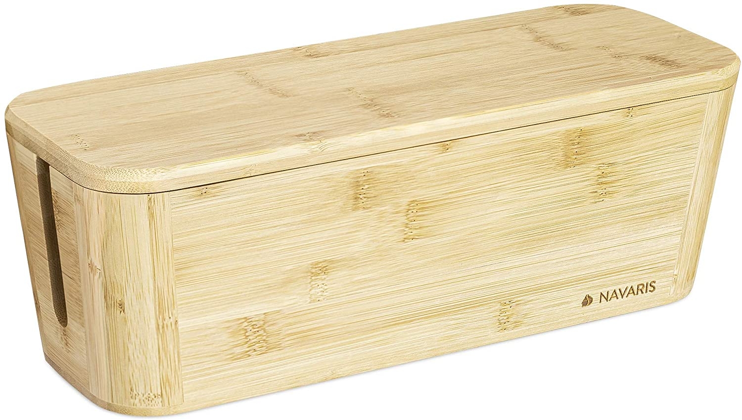 Navaris Bamboo Cable Box - Κουτί Οργάνωσης Καλωδίων από Μπαμπού με Καπάκι - 32 x 12 x 11cm - Bamboo