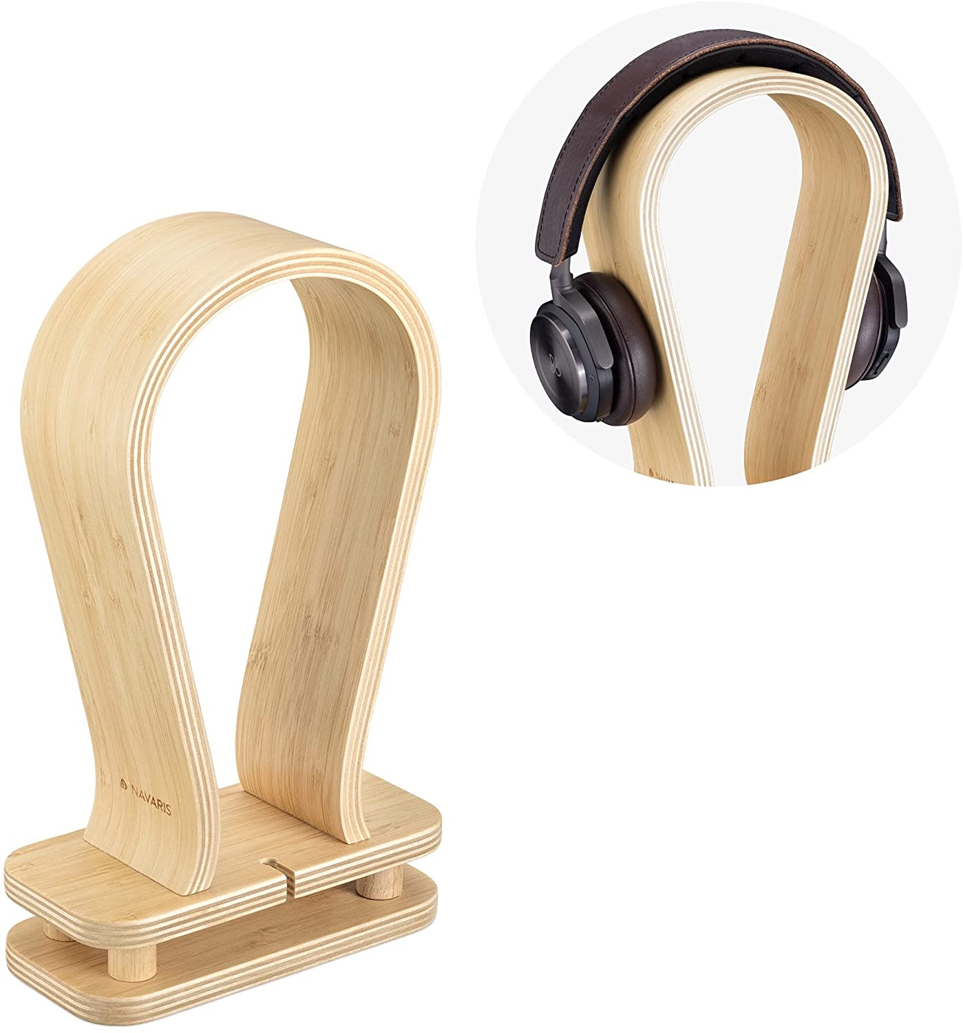 Navaris Bamboo Headphone Stand - Βάση Ακουστικών Κεφαλής από Μπαμπού - Tan Bamboo 