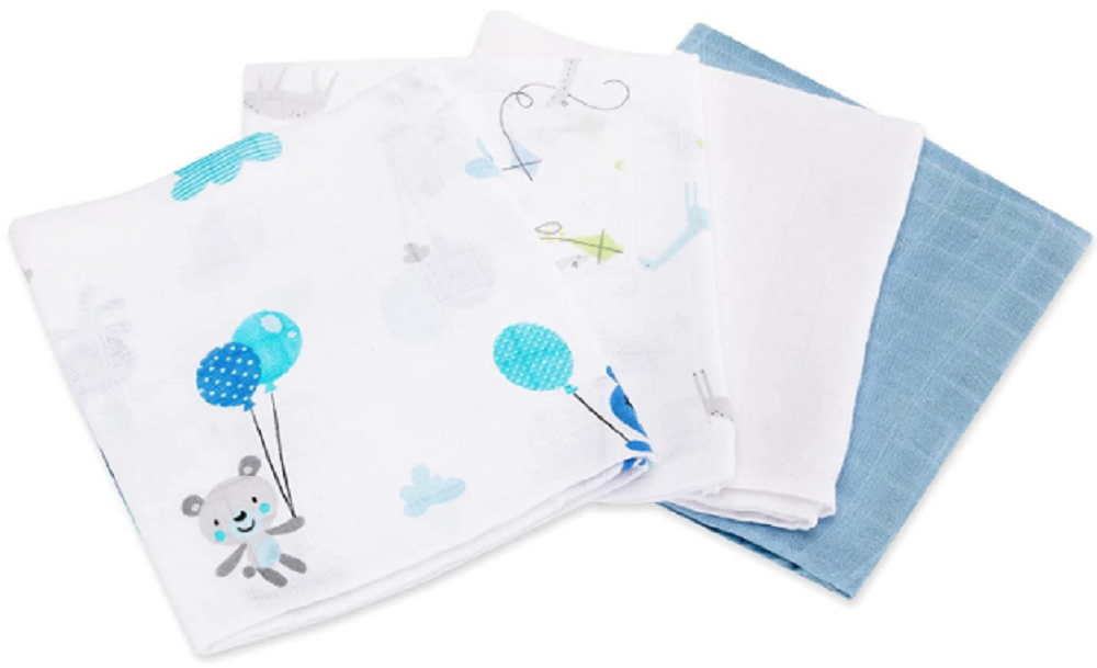 Navaris Bamboo Muslin Nappies - Σετ με 4 Πάνες Αγκαλιάς από Μουσελίνα / Μπαμπού για Μωρά - 80 x 80 cm - White / Green (51484.02)