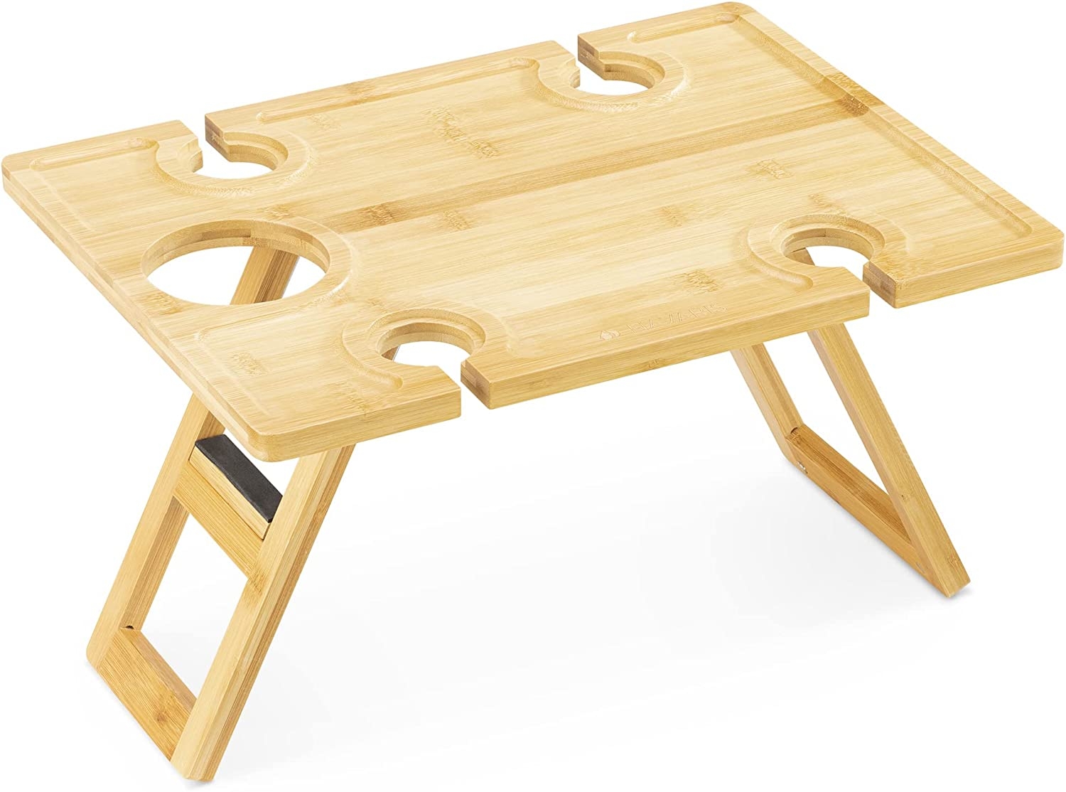 Navaris Bamboo Portable Picnic Tray - Φορητός Πτυσσόμενος Δίσκος / Τραπεζάκι Κρασιού για Πικνίκ / Κάμπινγκ από Μπαμπού - 43 x 32 x 23cm - Light Brown