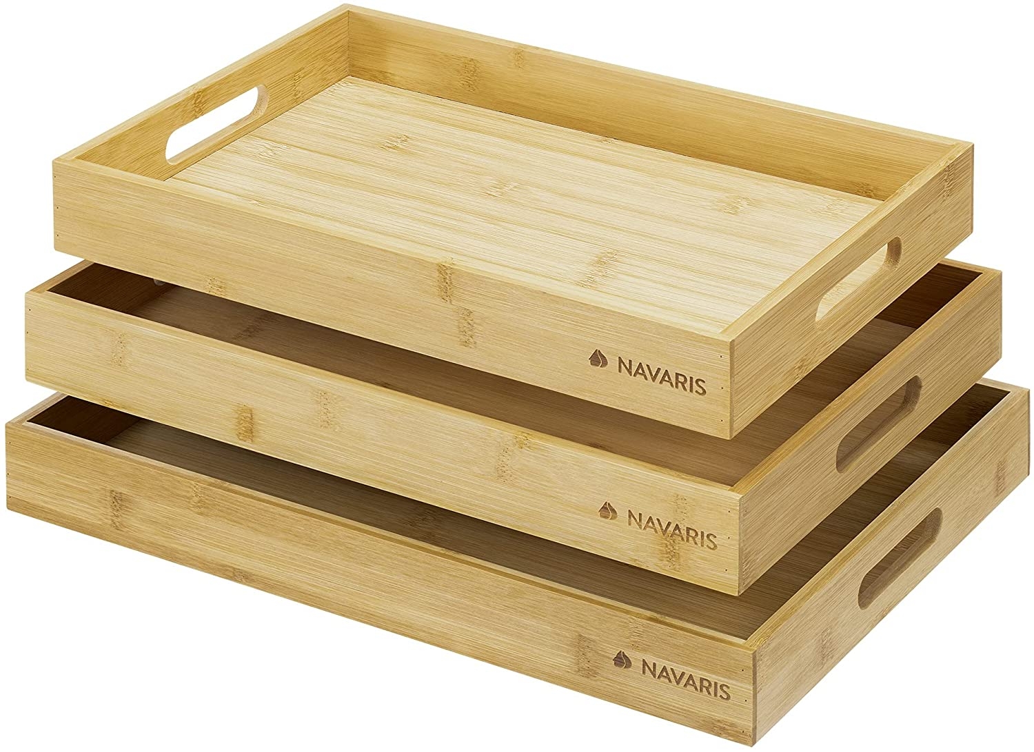 Navaris Bamboo Serving Trays - Σετ με 3 Δίσκους Σερβιρίσματος από Μπαμπού με Λαβές - Brown (53446.03)